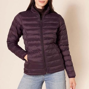 Chaqueta acolchada ligera morada oscuro para mujer, con cremallera, abrigo de invierno cálido y plegable, ropa exterior informal para mujer - Product Image 4