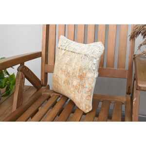 Oreiller Patchwork Kantha en laine beige 12x12 pouces Design Boho rustique tissé brodé imprimé Vintage Floral pour étage Noël - Product Image 3