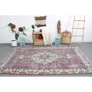 5.6x9.2 ft Rug, Turkish Vintage Rug, <b>Red</b> <b>Wool</b> Rug - Product Image 1