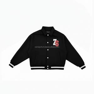 Veste universitaire en mélange de laine de qualité supérieure noire avec poignets côtelés blancs Veste universitaire personnalisée en chenille avec broderie de logo pour hommes - Product Image 1