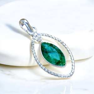 Pendentifs et breloques de joaillerie fine, pierre précieuse émeraude, pendentifs en argent sterling 925, bijoux faits à la main - Product Image 2
