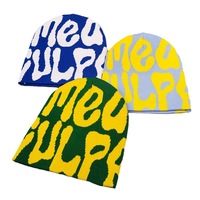 Bonnet d'hiver en tricot personnalisé avec doublure en satin, sans revers, imprimé intégral, style Y2K, avec logo jacquard