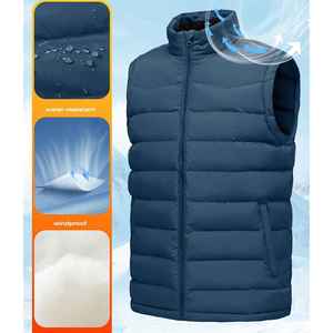 Unisex Lightweight Coated <b>Camouflage</b> Formal Solid Color Cotton Puffer Vest Jacket Waterproof Windproof Hooded - Product Image 3