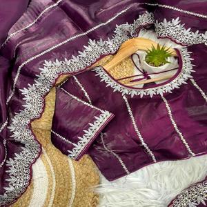 ชุดส่าหรีผ้าไหม zimmy Choo ผ้านิ่มนิ่มผ้าทอลายปักได้3มม. ตามต้องการ - Product Image 1