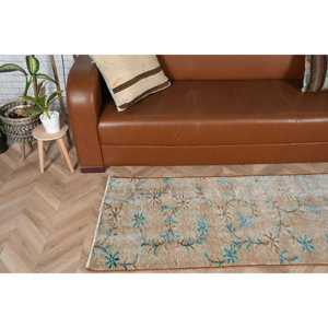 Alfombra Vintage de 2.1x5.2 pies, Alfombra Turca Pequeña, Alfombra de Lana con Borde Azul - Product Image 3