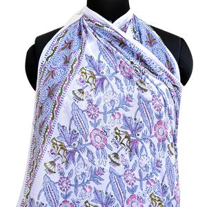 Bufanda de algodón blanca hecha a mano para mujer, elegante cubierta de playa de verano, Sanganeri estampado de bloque, patrón de hoja de pareo al por mayor - Product Image 5