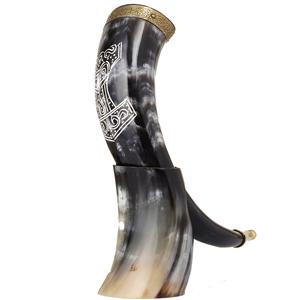Corne à boire Viking artisanale avec support à corne de luxe ou festivals médiévaux et reconstitutions au prix de gros - Product Image 1