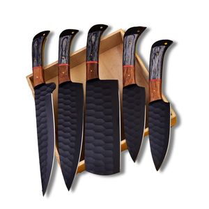 Cuchillo de Chef de acero al carbono forjado a mano personalizado, cuchillos de cocina recubiertos de polvo, juego de Chef viene con Funda de cuero genuino. - Product Image 1
