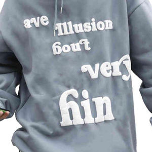 Sudadera con Capucha para Hombre, 100% Algodón, Estampado Puff, Talla Grande, Transpirable, Cómoda, Diseño Holgado con Patrón de Letras - Product Image 3