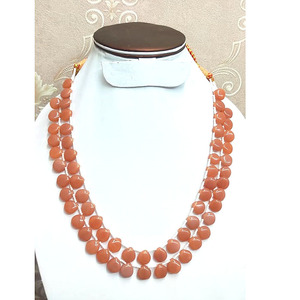 Collier de pierres précieuses en quartz rose fait à la main, collier de poires en agate jaune, collier de calcédoine en poire à 3 couches pour femmes modernes - Product Image 5