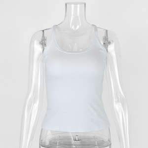 Camiseta sin mangas acanalada para mujer 95% algodón 5% Spandex tejido de punto transpirable longitud corta - Product Image 2