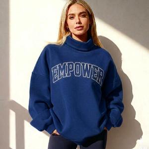 Oversized Women <b>Sequined</b> Mockneck Fleece Pullover Front <b>Long</b> Casual Autumn/Winter Relaxed Loose Fit Street Fashion <b>Top</b> Cozy - Product Image 6