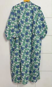 Kimono de algodón hecho a mano con estampado de bloque de rosa azul, ropa de dormir de verano, Hippie estilo bohemio, bata de dama de honor hasta el suelo, cubierta de playa Natural - Product Image 5