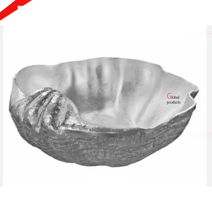 Tazón de servicio de metal con acabado plateado de aspecto moderno para decoración de mesa en casa - Product Image 1