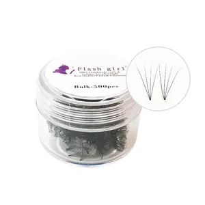 Flash girl delicate short stem premade fans 3/4D eyelashes 500 pcs in one pot private label russia volume bulk lashes