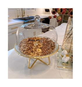 Hotel Decorative Display Pastries <b>Cake</b> Server With Iron Wire Design Dome Round Shape Desert Platter With Dome - Product Image 2