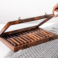 Ensemble de crochets en bois pour artisanat, 12 pièces, aiguilles à tricoter, boîte de rangement en bois pour le crochet, support organisateur pour le fil