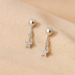 NOVAMART Fine Zarkan 925 Silver Barbell Star <b>Dangle</b> <b>Earrings</b> with Pearl and <b>Diamond</b> Religious Hook Drop for Wedding Party Wholes - Product Image 1