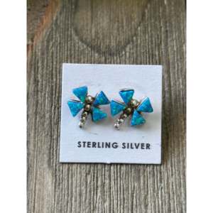 Navajo Made <b>Sterling</b> <b>Silver</b> Opal Inlay Dragonfly <b>Stud</b> <b>Earrings</b> - Product Image 3