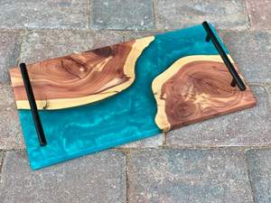 Bandeja de madera y resina de estilo increíble, utensilios de cocina de desayuno personalizados, bandeja decorativa para comedor y sala de estar - Product Image 2