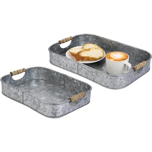 Elegante bandeja de servicio de metal galvanizado duradera y elegante para servir bebidas, aperitivos o decoración - Product Image 1