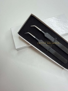 Pince à épiler pour cils GETUP BROSONS GBI de haute qualité, en acier inoxydable noir mat, à pointe lisse, avec grip diamanté, plusieurs couleurs, 45 degrés - Product Image 2