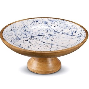 Diseño de lujo Esmalte hecho a mano Ensaladera de madera decorativa Personalizable Diseño impreso Mango Tazón de madera para uso multiusos - Product Image 4