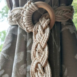 Custom Color, Set of Two, Braided Macrame <b>Curtain</b> Ties - Product Image 1
