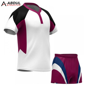 Ensemble d'uniformes de rugby personnalisés pour hommes, maillot à manches courtes en polyester de haute qualité et short assorti, parfait pour l'entraînement en équipe - Product Image 1