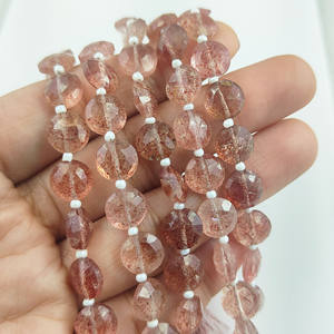 Perles de quartz rose fraise facettées en forme de pièce de monnaie de 8 à 9 mm, 20 à 22 perles sur un fil de 8 pouces, perles rondes en forme de pièce de monnaie en quartz rose fraise pour bricolage - Product Image 4