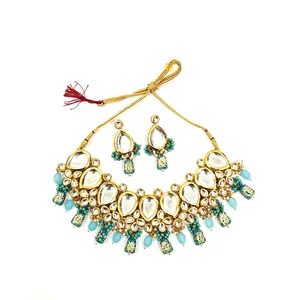 Meenakari Kundan <b>Studded</b> & Beaded Necklace Set Gold Plated Copper Fine Jewelry for Ladies Bohemia Style for Wedding & Gift - Product Image 2