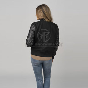 Chaqueta Varsity Premium para mujer con mangas de cuero real Ropa de abrigo Letterman de alta calidad para la moda de invierno - Product Image 5