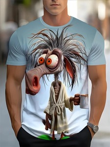 T-shirts graphiques pour hommes Summer Casual Daily Wear Silk Screen Printed O-Neck Regular Fit Respirant Anti-Pilling 100% Cotton - Product Image 3