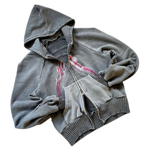 เสื้อมีฮู้ดของผู้ชายผ้าคอตตอน500gsm มีซิปรูดพิมพ์ลายกราฟิกผ้าฟรินซ์เทอร์รี่สำหรับผู้ชาย - Product Image 1