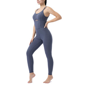 Meilleure Vente Combinaison de Yoga Sans Coutures Taille Haute pour Femme, Couleur Unie, Bretelles Fines, Détails en Maille Découpée, Longueur Intégrale, Extensible dans les Quatre Sens - Product Image 3