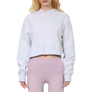 Custom Logo Women's <b>Winter</b> Hooded Crop <b>Top</b> Long Sleeve Front Logo Breathable Cotton Plus Size OEM Service - Product Image 1