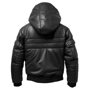 Chaqueta de cuero personalizada para hombre, piel de oveja negra con capucha, ligera, acolchada, elegante, suave, informal - Product Image 2