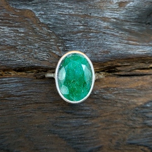 Bague en argent sterling 925, forme ovale émeraude, bague de fiançailles, bague de promesse de mariage, pierre de naissance de mai - Product Image 1