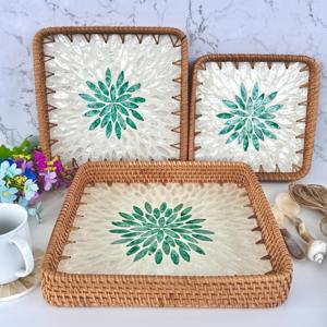 Bandeja con incrustaciones de concha de mosaico, las bandejas de nácar de ratán más vendidas, fregona hecha a mano, decoración de mesa - Product Image 6