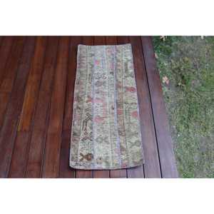 Turkish 1.3x3.2 ft Rug, Vintage Rug, <b>Brown</b> Striped <b>Wool</b> Rug - Product Image 4