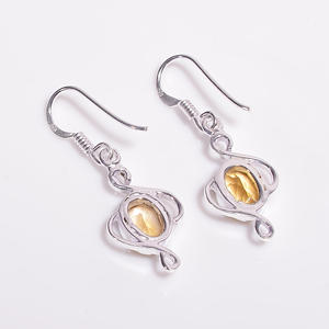 Pendientes colgantes finos de Plata de Ley 925, gota de estilo clásico con deslumbrante piedra preciosa citrina, hermoso accesorio - Product Image 2