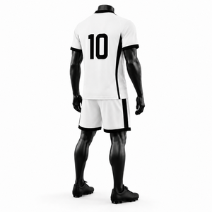 Conjunto de Camiseta de Fútbol con Cuello en V para Hombre, Blanco y Negro, Sublimada, Absorbente de Humedad, 100% Poliéster, Manga Corta, Corte Regular, Uniforme de Equipo para Adultos - Product Image 5