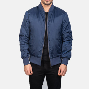 Venta al por mayor de invierno azul de satén Stand Collar Bomber Varsity Jacket para Unisex con bolsillos funcionales - Product Image 2