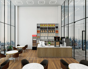 Meubles d'intérieur minimalistes pour café, table de service en bois à lattes, éclairage LED, comptoir de caisse fonctionnel pour boulangerie, pour <span class=keywords><strong>boutique</strong></span> - Product Image 4