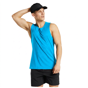 Camiseta sin mangas azul para hombre, cuello redondo, de secado rápido, deportiva, de poliéster tejido, para entrenamiento. - Product Image 5