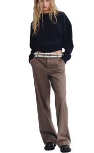 Pantalones formales elásticos de rayas marrones de algodón de la mejor calidad para reuniones de negocios disponibles a granel - Product Image 2