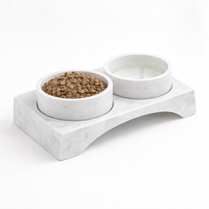 Plateau en métal de luxe pour animaux de compagnie, avec deux bols en pierre, plateau à nourriture moderne pour chiens et chats, accessoire d'alimentation surélevé de qualité supérieure - Product Image 4