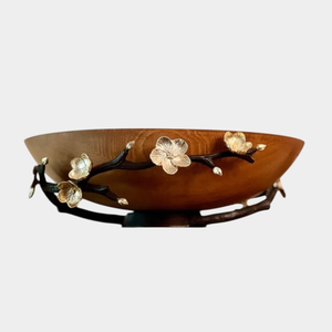 Bol de service en bois de manguier de style moderne, centre de table avec accent de fleurs en métal pour fournitures d'hôtel et de restaurant - Product Image 2