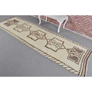 0.3x10.8 ft Herki Turkish Rug, <b>Brown</b> Oriental Vintage Rug <b>Wool</b> - Product Image 2