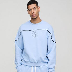 Logo personnalisé surdimensionné Boxy BM passepoil O cou imprimé respirant et durable sweat-shirt et sweat à capuche pantalons de survêtement survêtement ensemble pantalon cargo - Product Image 3